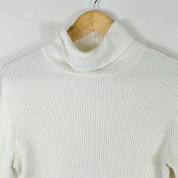 Boston‎ Proper Womens Medium Ivory Ribbed Turtleneck Casual Chic Beachy Sweater - Picture 3 of 7